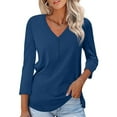 thumbnail image 1 of VDJ Women Fall Tops 3/4 Sleeve Fashion Button Down Tshirt Shirts Lightweight Navy Blue Tee Blouse Comfort Tops for Women Size XL, 1 of 5