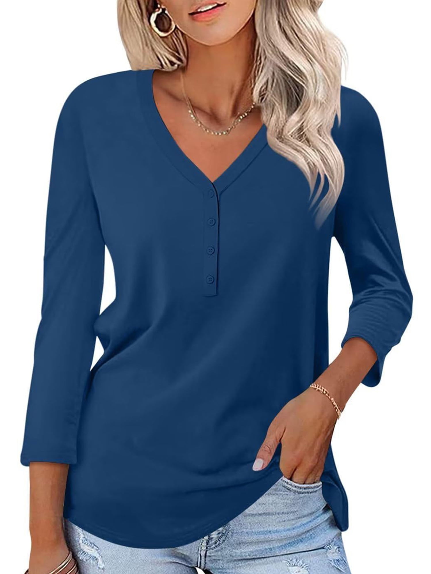 VDJ Women Fall Tops 3/4 Sleeve Fashion Button Down Tshirt Shirts