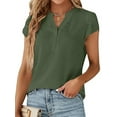 thumbnail image 1 of VDJ Women Short Sleeve Shirts Summer Casual Blouses Button Down Lightweight Fashion Business Tshirt Army Green Clothes Size L, 1 of 8