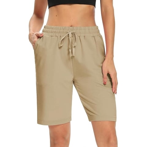 Women Shorts Comfort Soft Athletic Shorts Loose Lightweight Bermuda Khaki Knee Shorts with Pockets Size XL