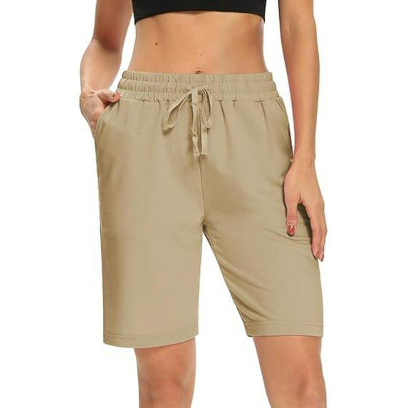 VDJ Women Shorts Comfort Soft Athletic Shorts Loose Lightweight Bermuda Khaki Knee Shorts with Pockets Size XL
