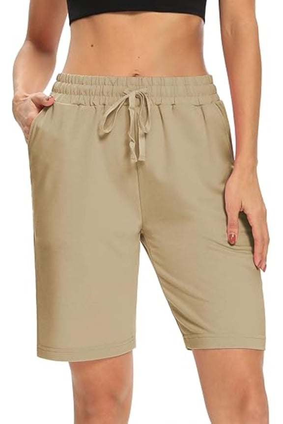 Women Shorts Comfort Soft Athletic Shorts Loose Lightweight Bermuda Khaki Knee Shorts with Pockets Size XL
