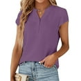 thumbnail image 1 of VDJ Women Summer Blouse Short Sleeve Button V Neck Business Casual Top Fashion Lightweight Purple Shirts Clothes Size M, 1 of 8