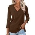 thumbnail image 1 of VDJ Women's 2025 Fashion Tops 3/4 Sleeve T-Shirts Cute V Neck Basic Business Tees Coffee Blouses Size L, 1 of 10