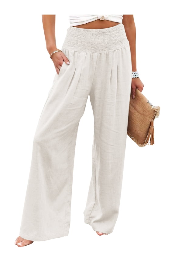 Women's Casual Wide Leg Pants Business Work Dress Pants Flowy Baggy Harme Pants Boho Beige Palazzo Trousers Size XL