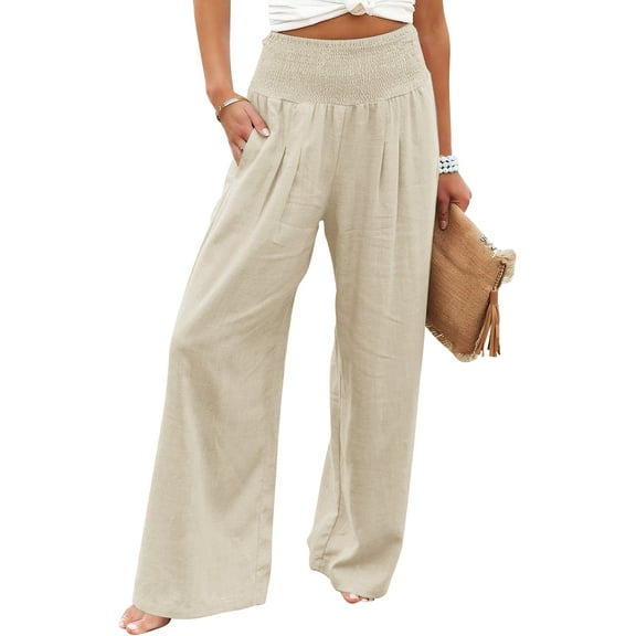 VDJ Women's Casual Wide Leg Pants Summer Boho High Waisted Beach Palazzo Trousers Flowy Lounge Pant Size XL