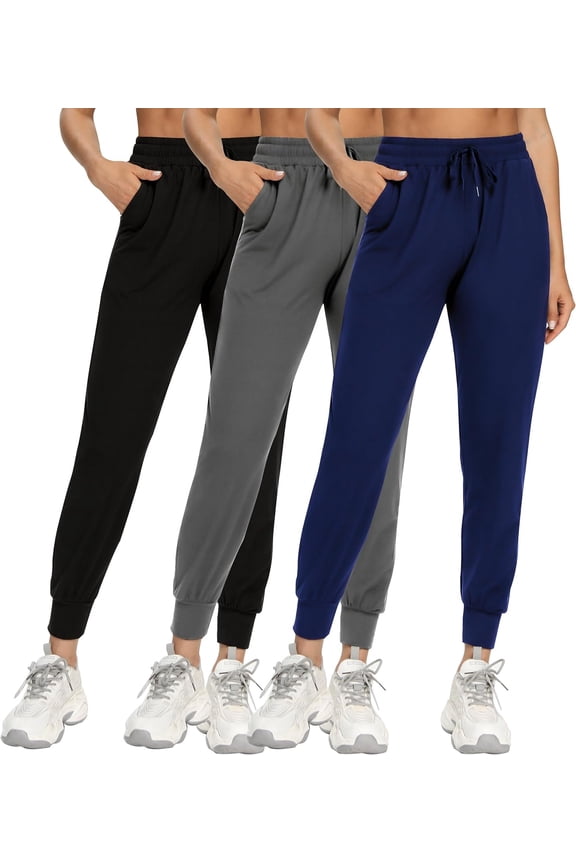 Women's Jogger Athleisure Elastic Wasited Sweatpants Workout Lounge Jogging Athletic Bottom Trousers with Pockets for 3 Packs Size XXL