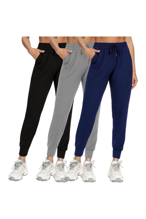 Women's Jogger Athleisure Elastic Wasited Sweatpants Workout Lounge Jogging Athletic Bottom Trousers with Pockets for 3 Packs Size XXL