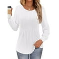 thumbnail image 1 of VDJ Women's Puff Long Sleeve Tops Pleated Crew Neck White Blouses Dressy Casual Loose Fit Fall Winter T Shirts Clothing Size XXL, 1 of 5