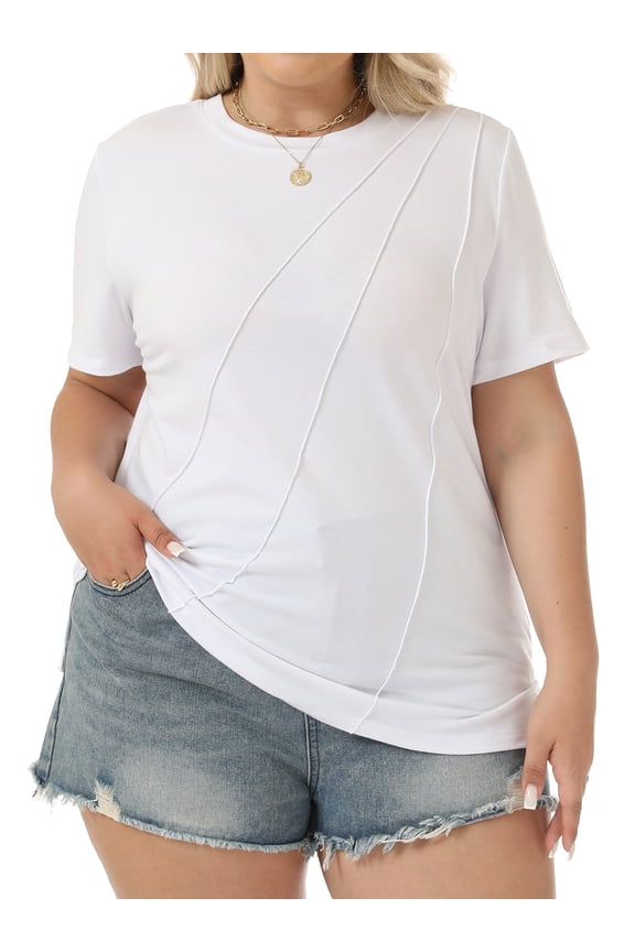 Women's Short Sleeve Tops Plus Size Loose Fit Crewneck White T Shirt Casual Dressy Shirts 2025 Summer Blouses Size M