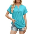 thumbnail image 1 of VDJ Womens Blouses Casual Loose Henley V Neck Tee Comfort Lightweight Solid Tee Shirts Summer Mint Blouse Size L, 1 of 11