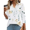 thumbnail image 1 of VDJ Womens Blouses Dressy Casual Tunic Tops Summer Fall 3/4 Sleeve Length V Neck Business Work Floral White Tops Size S, 1 of 7