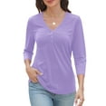 thumbnail image 1 of VDJ Womens Blouses Summer 3/4 Sleeve Basic T Shirts Button Up V Neck Comfort Soft Shirts Purple Tunic Tops Size M, 1 of 9