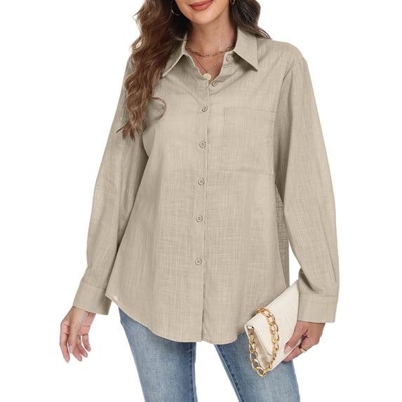 VDJ Womens Button Down Shirts Long Sleeve Casual Collared Business Blouse Lightweight Casual Work Tops Size L