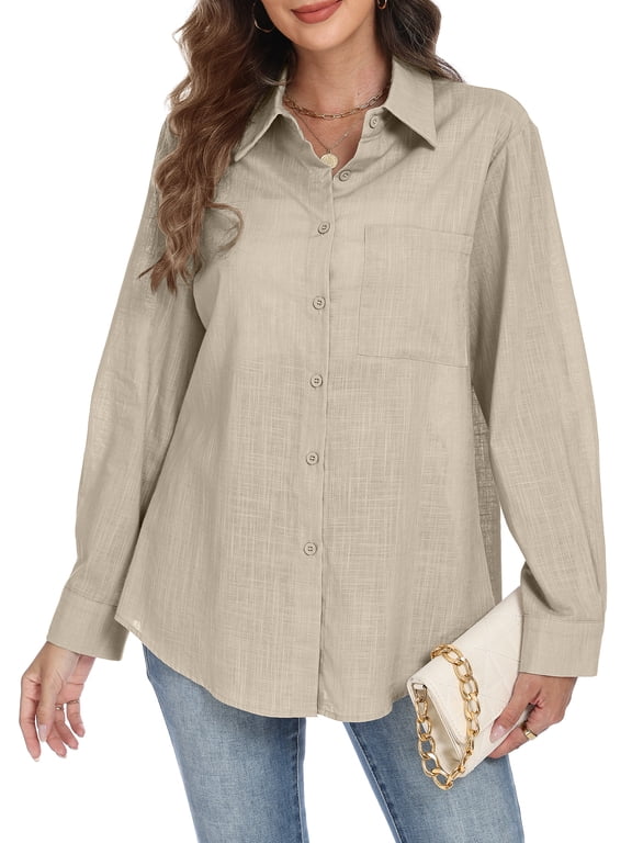 Womens Button Down Shirts Long Sleeve Casual Collared Business Blouse Lightweight Casual Work Tops Size M
