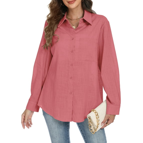 VDJ Womens Button Down Shirts Long Sleeve Casual Collared Business Blouse Lightweight Casual Work Tops Size XL