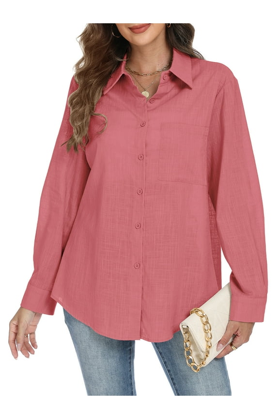 Womens Button Down Shirts Long Sleeve Casual Collared Business Blouse Lightweight Casual Work Tops Size XL
