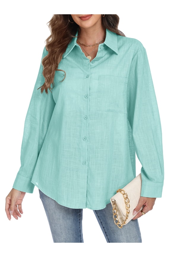 Womens Button Down Shirts Long Sleeve Casual Collared Business Blouse Lightweight Casual Work Tops Size XXL