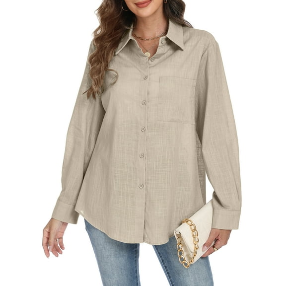 VDJ Womens Button Down Shirts Long Sleeve Casual Collared Business Blouse Lightweight Casual Work Tops Size XXL