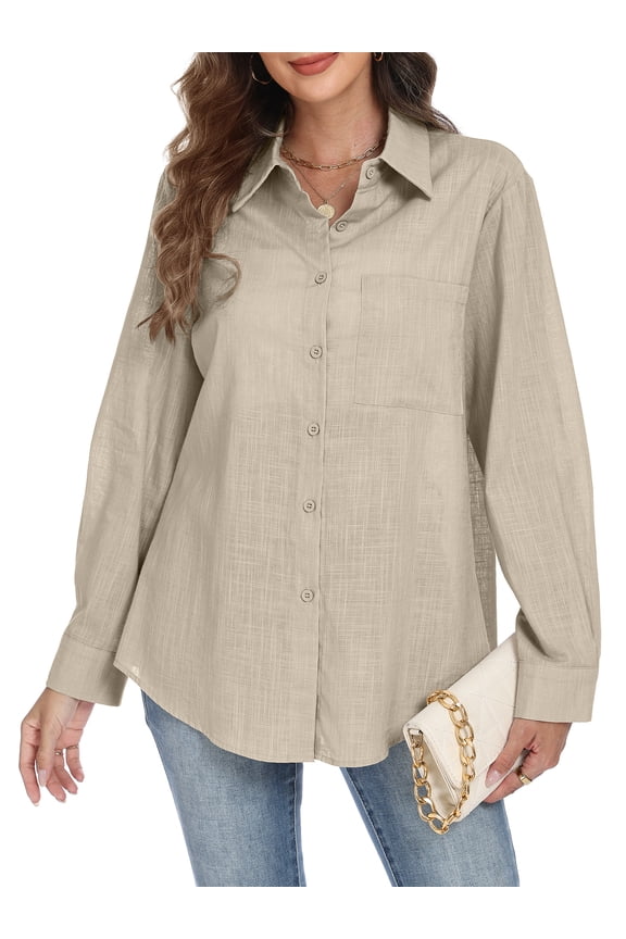 Womens Button Down Shirts Long Sleeve Casual Collared Business Blouse Lightweight Casual Work Tops Size XXL