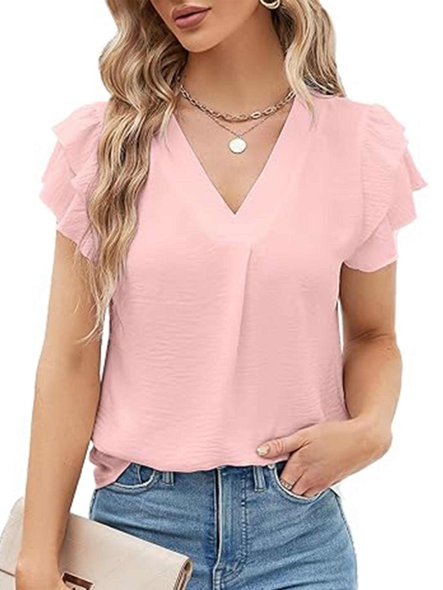 Minetom Women's Square Neck Tops - Rolled Short Sleeve Shirts, Soft Stretch Fabric, Casual Summer Blouse, Easy To Match