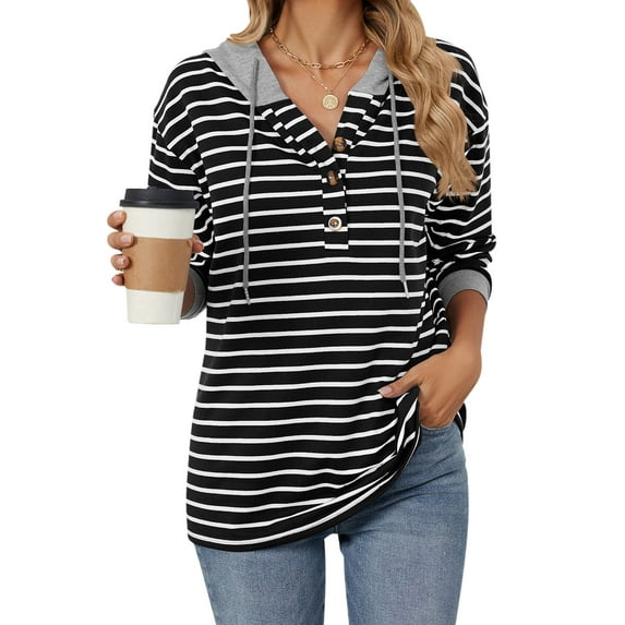 VDJ Womens Hoodies Long Sleeve Casual Loos Knit Hooded Pullover Solid Waffle Knit Drawstring Sweatshirts Size L