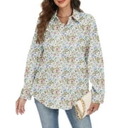 VDJ Womens Long Sleeve Button Down Shirts Floral Printed Fashion Tops Fall Winter Holiday Blouses Outfits Size L