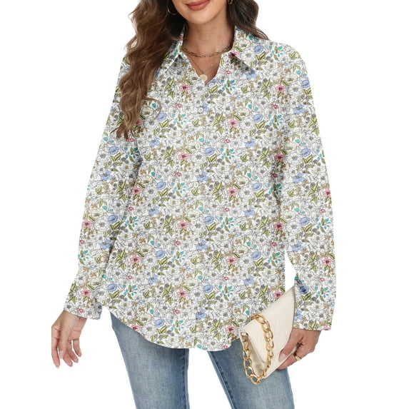 VDJ Womens Long Sleeve Button Down Shirts Floral Printed Fashion Tops Fall Winter Holiday Blouses Outfits Size XXL
