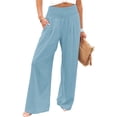 thumbnail image 1 of VDJ Womens Pants Summer Boho Elastic Wide Waistband Fashion Wide leg Beach Pants Sky Blue Ladies Trousers Size L, 1 of 7