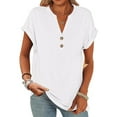 thumbnail image 1 of VDJ Womens Short Sleeve Tops Solid Color Henley V Neck T Shirts Fashion Summer Tunic Elegant White Tee Blouse Size XL, 1 of 12
