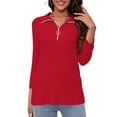 thumbnail image 1 of VDJ Womens Summer T Shirts Fashion Casual 3/4 Sleeve Tunic Half Zip Collar Holiady Loose Red Cute Tops for Laidies Size 3XL, 1 of 6