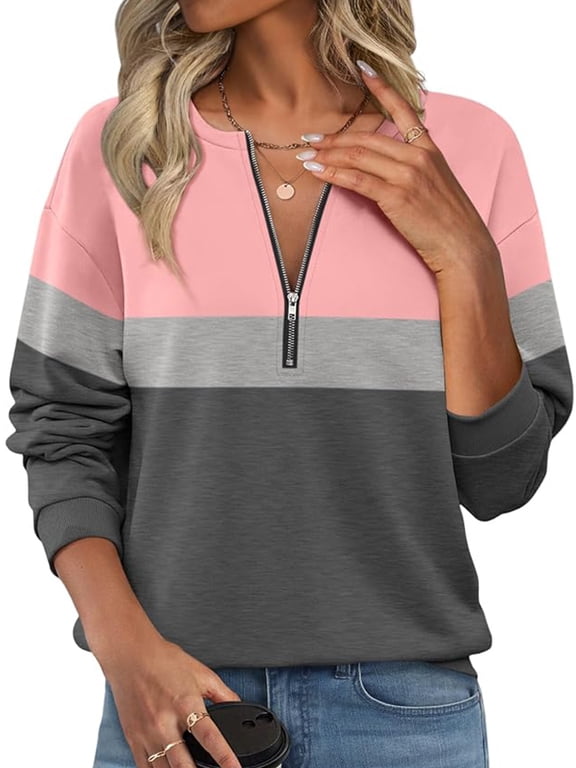 Womens Sweatshirts Half Zip Up Crewneck Long Sleeve Pullover Tops Color Block Fall Winter Fashion Workout Sweat Shirts 2026