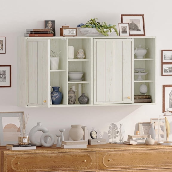 ANHDAH Bathroom Wall Storage Cabinet with Door and Adjustable Shelf, Over the Toilet Storage Cabinet for Kitchen, Laundry, White