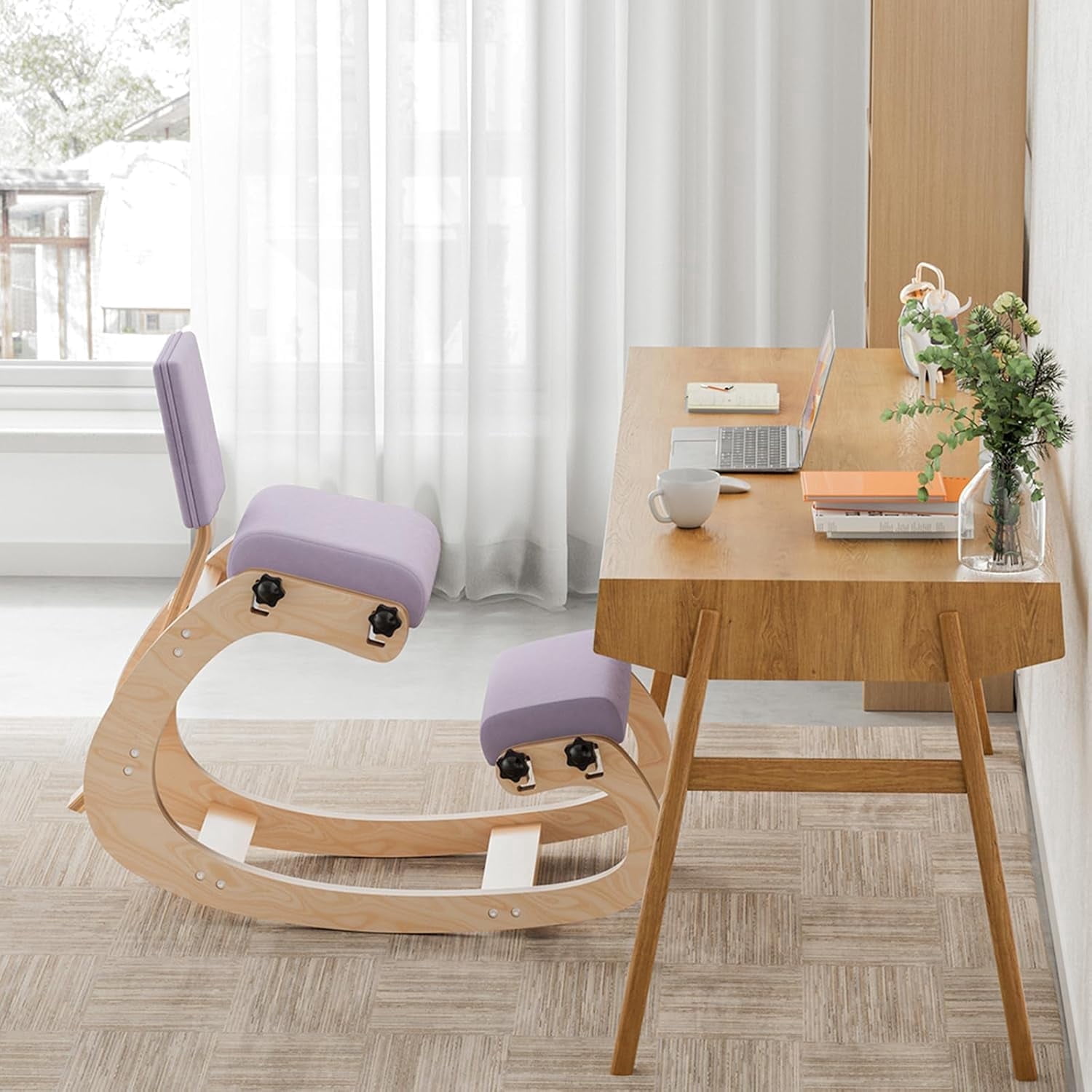 ANHDAH Ergonomic Kneeling Chair with Back Support Back Pain Relief for Oome, Office, Meditation, Study, and Cross-Legged Seating Purple