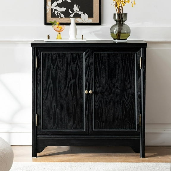 ANHDAH Vintage Solid Wood Buffet Cabinet - Natural Veneer, Water-Based Paint, 2 Doors & Shelves for Dining Room, Entryway Storage