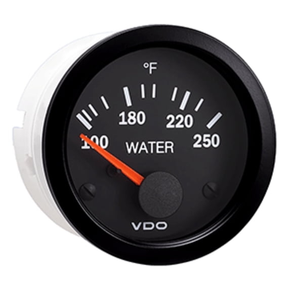 VDO Vision Black 250°F Water Temperature Gauge - Use with US Sender - 12V
