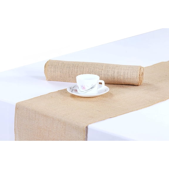 VDS Pack of 15, Burlap Table Runner 100% Natural Jute Rustic Hessian Table Cloth Centrepiece for Wedding Bridal Shower Birthday Event Party Banquet Table Decoration (Size 12X108 Inch)(Natural Beige)