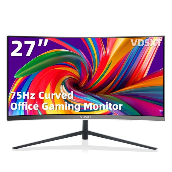 VDSXT 27 inch FHD 1080P 1920x1080 75hz 16:9 Ultrawide Curved Gaming Computer Monitor Frameless LED VA 1ms 27" PC Display Screen Desktop Gaming Monitor HDMI+VGA Ports With HDMI Cable