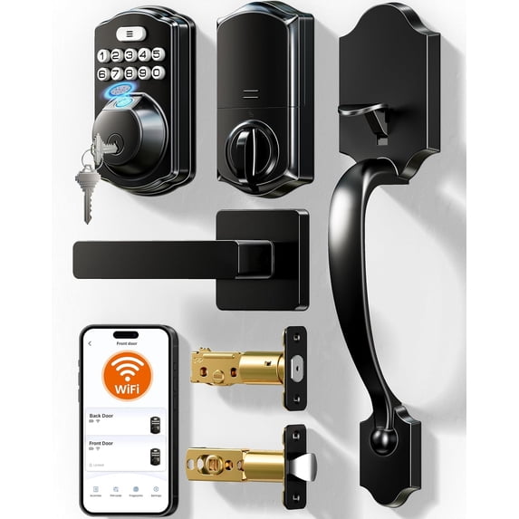 VE012W-H WiFi Front Door Lock Set, Built-in WiFi, App Remote & Voice ...