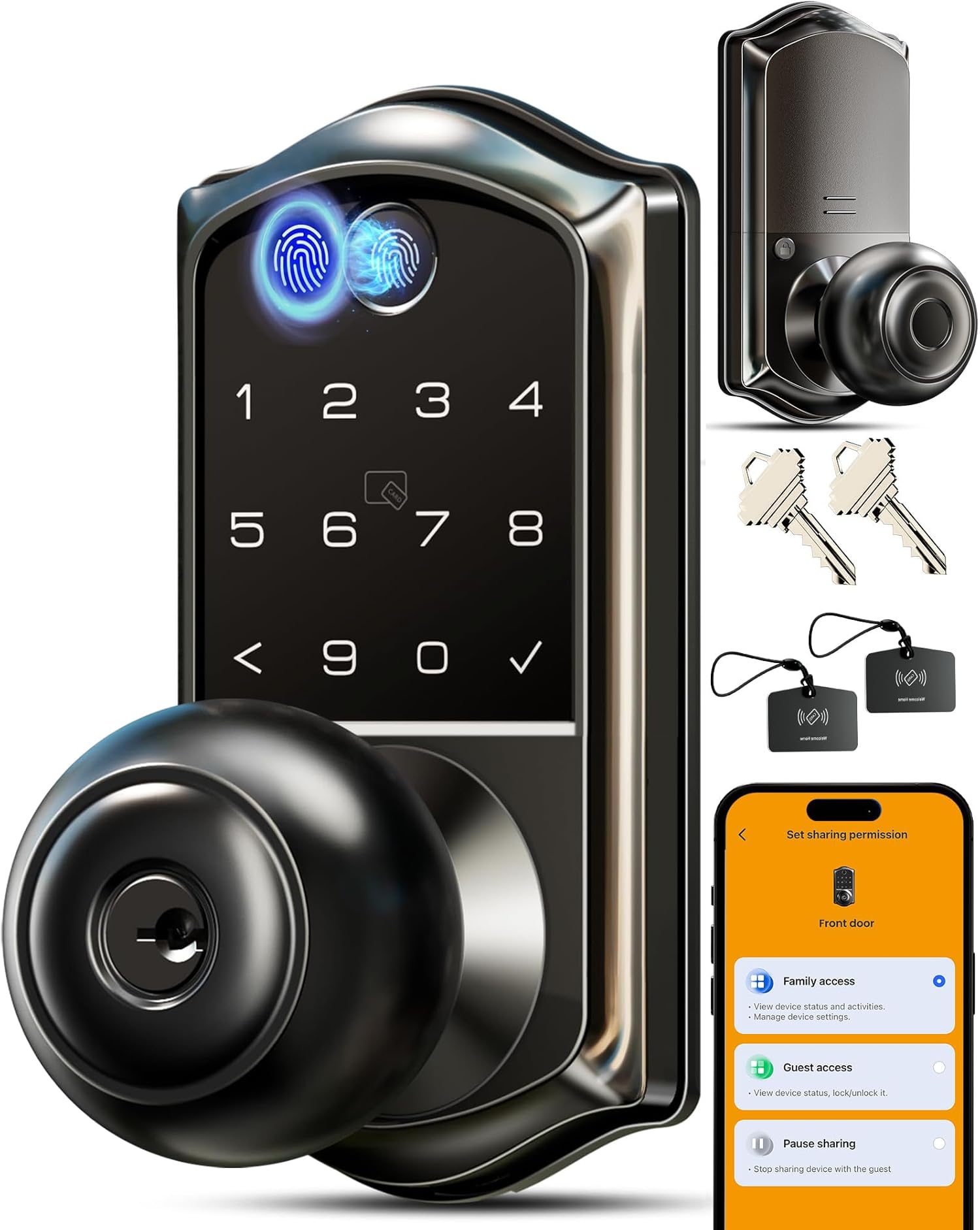 VE018 Knob Handle Lock - Fingerprint, App Control, Keyless Entry for ...