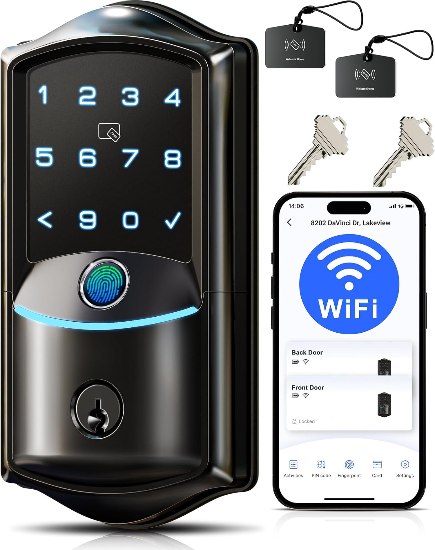 VE027 Built-in Lock, Fingerprint Keyless Entry Front Door Lock, App ...