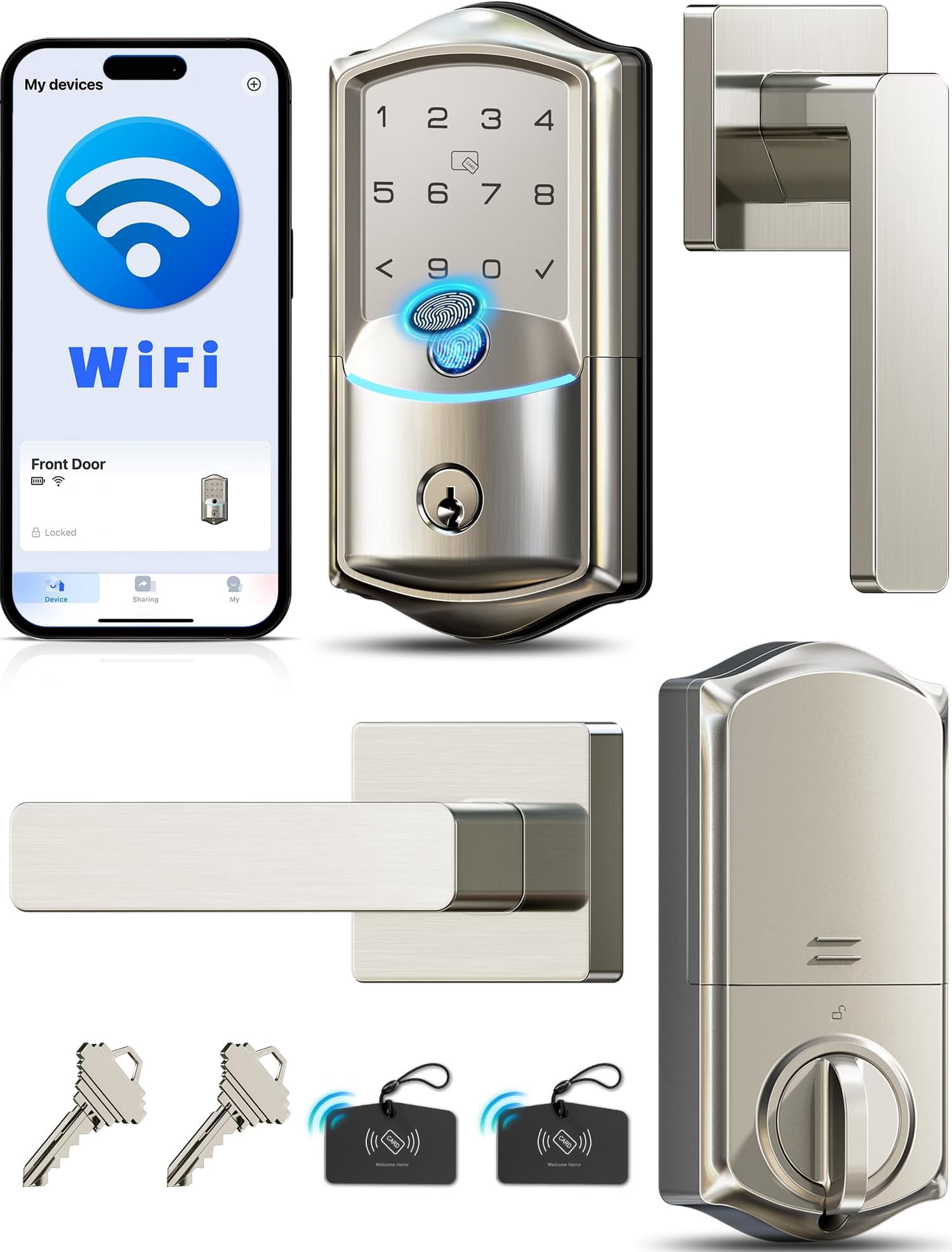 VE027-L Built-in WiFi Lock with Lever Handles, Fingerprint keyless ...