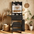 thumbnail image 1 of VEANERWOOD 21.4" Vanity Desk Set with LED Light Mirror, Glass Top Makeup Table with 2 Drawers, 8 Shelves, Dressing Table with Foldable Panel and Charging Station for Small Space, 1 of 6