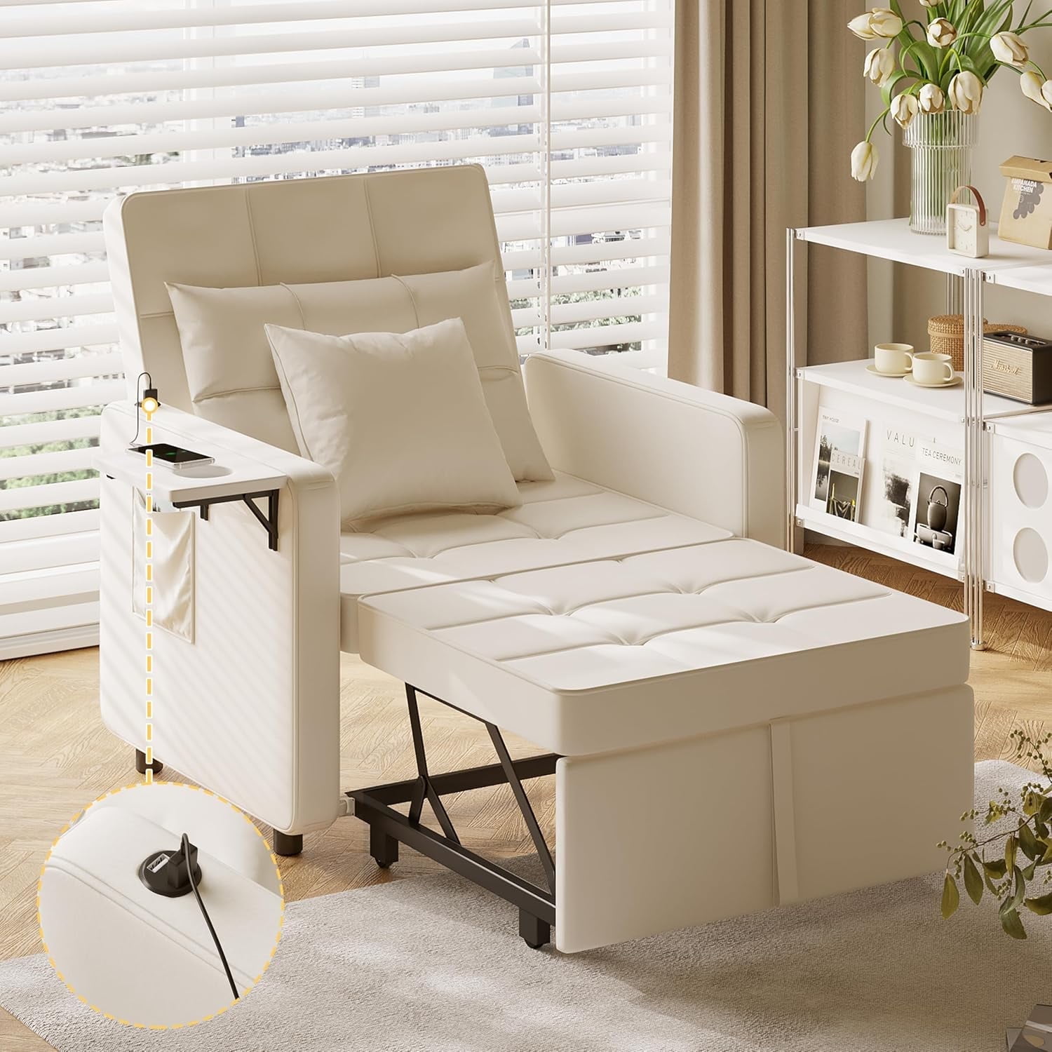 VEANERWOOD 3 in 1 Convertible Sofa Chair Bed, Sofa Chair with 2 Pillows ...