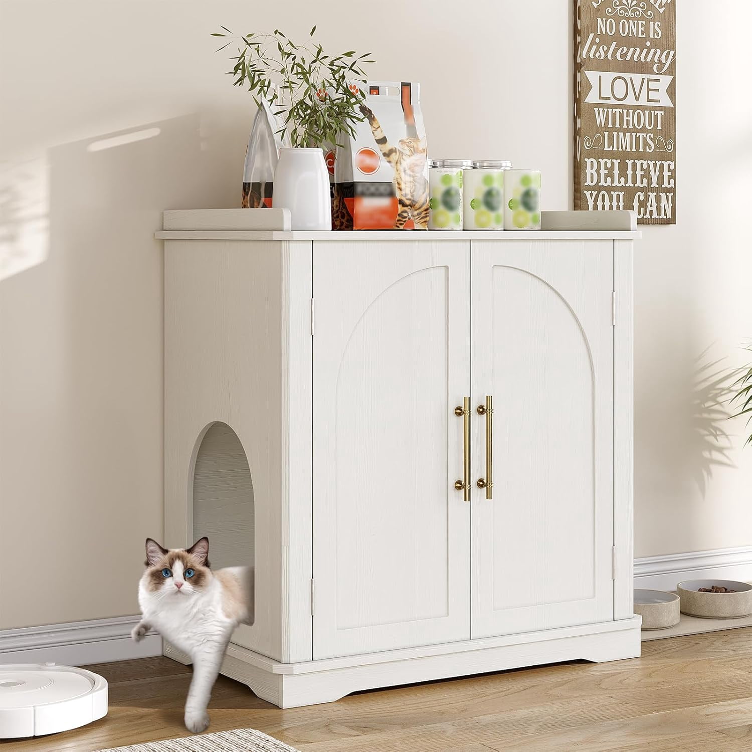 VEANERWOOD 33.5"H Hidden Cat Litter Box Enclosure Furniture Multi-Functional Cat Litter Box Washroom with Removable Dividers for Bedrooms, Living Room, Hallway