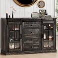 thumbnail image 1 of VEANERWOOD 4 Drawers Storage Cabinet with 2 Sliding Glass Door, Console Table 4 Chest of Drawers with 6 Colors LED Light for Bedroom, Living Room, Hallway, 1 of 7