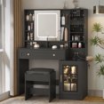 thumbnail image 1 of VEANERWOOD 41.8'' Vanity Desk Set with Sliding Mirror and Lights, Modern Dressing Table with Visible Cabinet and Jewelry Storage & Charging Station, Stool, 1 of 9