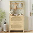 thumbnail image 1 of VEANERWOOD 64" H Tall Shoe Cabinet with 2 Doors, Rattan Shoe Storage Cabinet with Metal Hanging Hooks for Foyer, Entryway, Hallway, 1 of 8