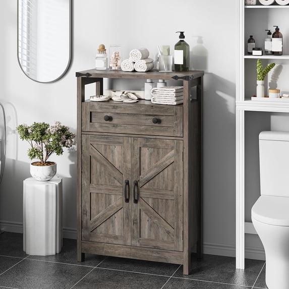 VEANERWOOD Farmhouse Bathroom Cabinet with Drawer & adjustable shelf, Floor Storage Cabinet for Bathroom, Kitchen, Living Room