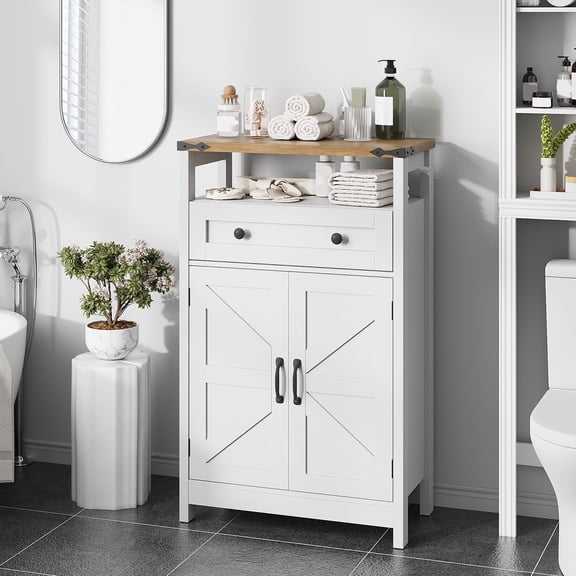 VEANERWOOD Farmhouse Bathroom Cabinet with Drawer & adjustable shelf, Floor Storage Cabinet for Bathroom, Kitchen, Living Room